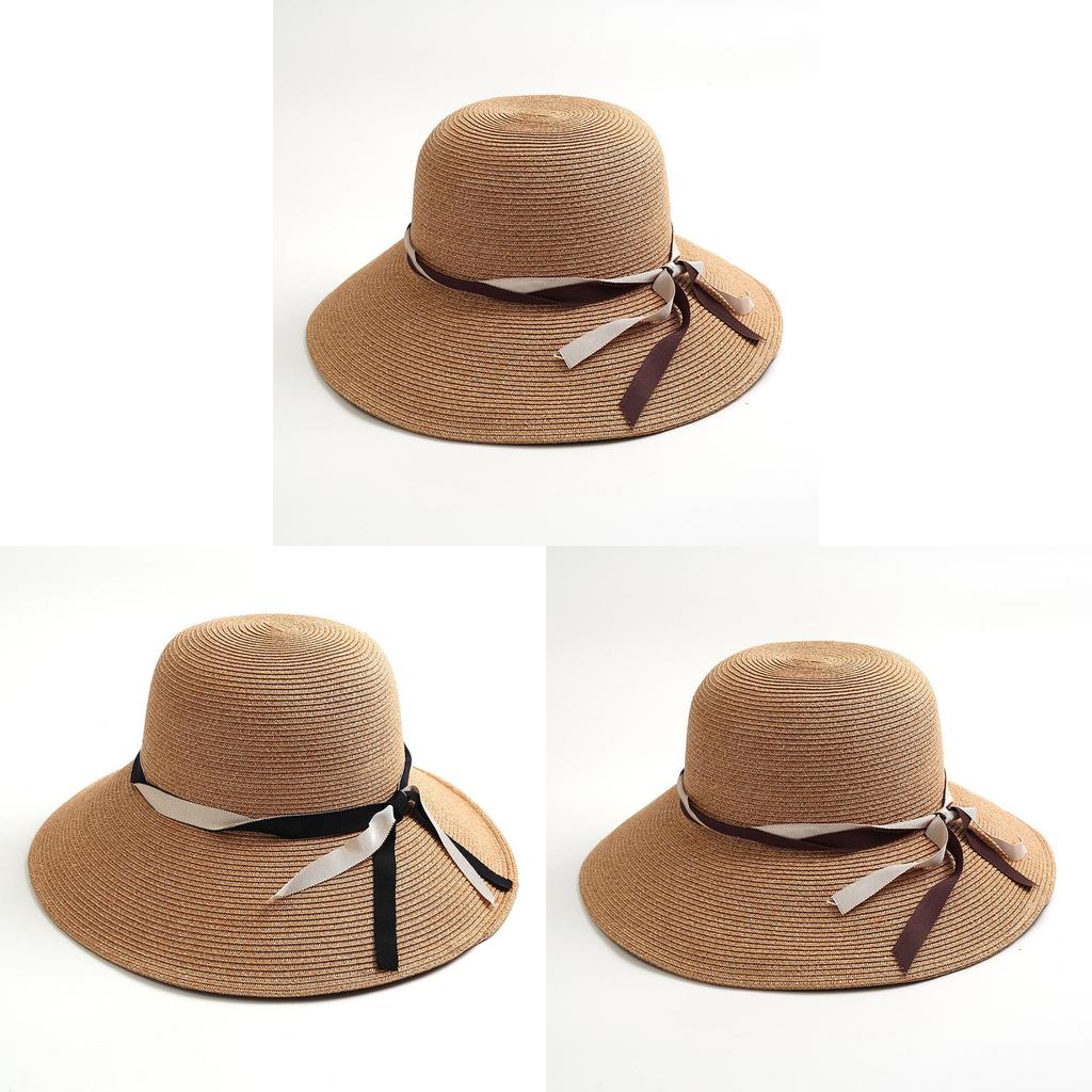 Paper Straw Wide Brim Sun Hat With Bow Knot For Summer Beach Vacation Style