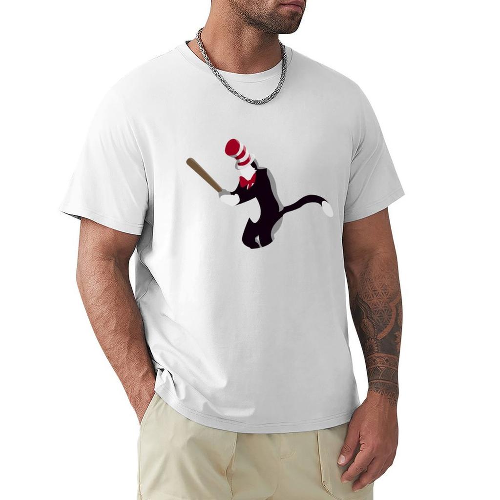 Minimalist Cat In the Hat Baseball TShirt Casual Trendy Short Sleeve TShirt