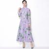 Spring Clothing for Women 2026 New Style High-End Flower Printed Belt Slim-Fitting Long French Long Sleeve Chiffon Maxi Dress