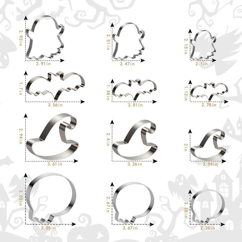 OHOME 9 PCS Halloween Cookie Cutters Kit Halloween Party Favors - Shaped In Bat Ghost Cat Pumpkin Coffin | Stainless Steel Halloween Party