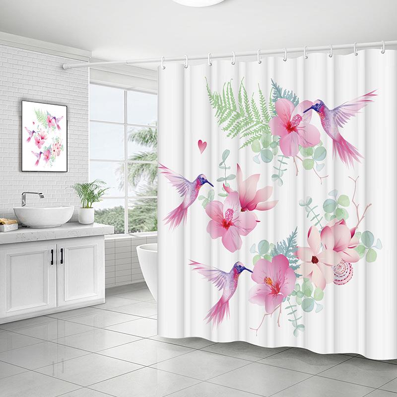 Floral & Bird Print Waterproof Mildew-Proof Shower Curtain for Bathing Areas