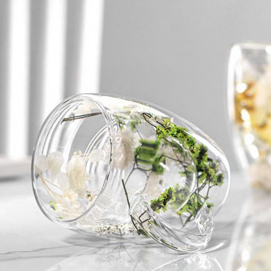 350ML Double Wall Glass Coffee Mug Dries Flower Insulated Glass Cup with Handle Clear Espresso Latte Cappuccino Milk Juice Tea Water Cup