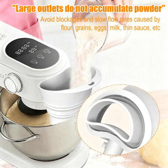 Silicone Flour Funnel for KitchenAid 5-Qt Mixer Flexible Collapsible Mess-free Pouring Funnel with 30-degrees Angled Spout Professional Baking Tool