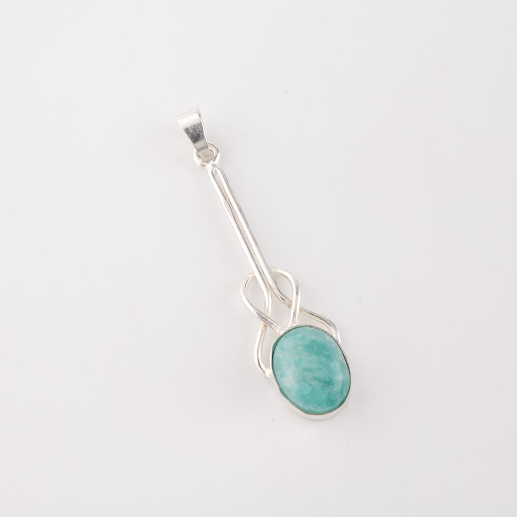 Rare Amazonite Gemstone 925 Sterling Silver Jewelry Handmade Women Pendant 1.79" PP-60-29