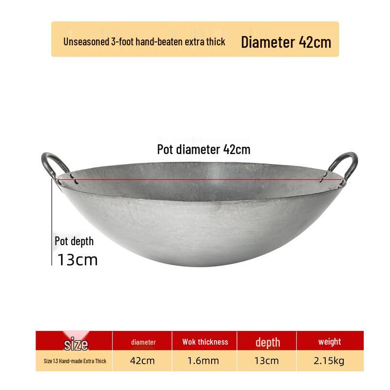 OEING Commercial Hand-Forged Double-Handle Iron Wok