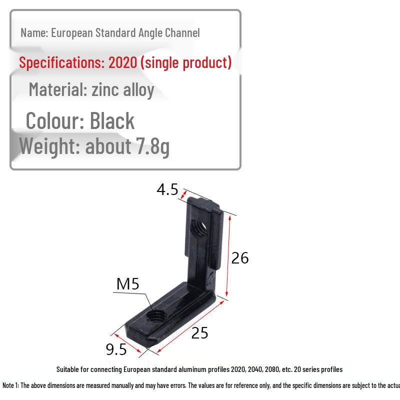European Aluminum Profile Accessories: Silver Internal Corner & Black Right Angle Connector