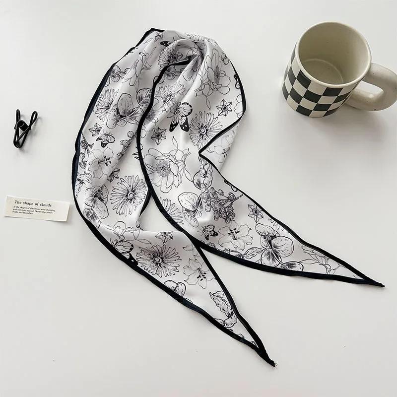 

Fashion Silk Satin Scarf Women Long Headband Cute Neckerchief Flora Print Hair Tie Scarfs For Ladies Skinny Hairband Bag Scarves 26x108cm