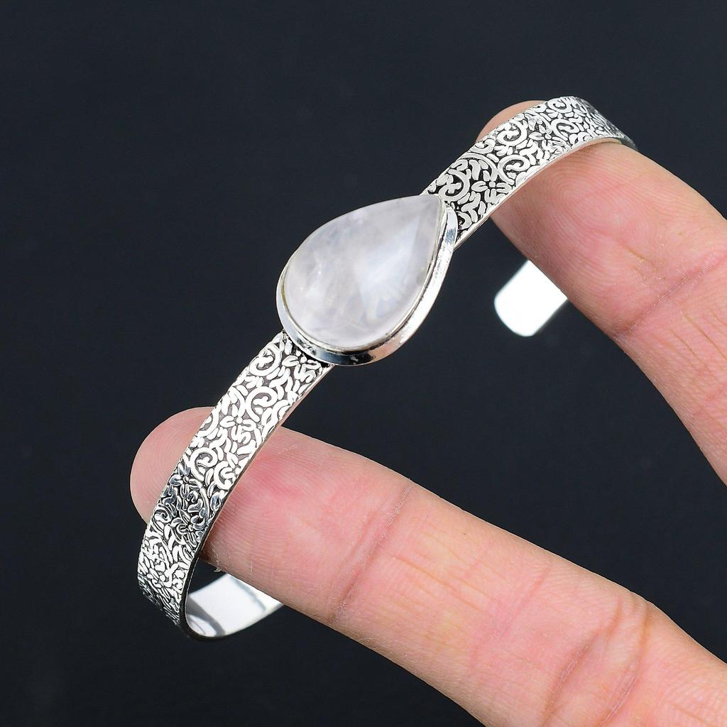 Friendship Day Deal Heart Chakra Natural Rose Quartz Wife New Bangle 925 Silver