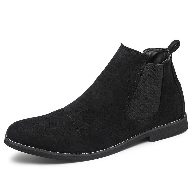 Men s Matte Leather Mid-Top Ankle Boots - Large Size, Casual Outdoor Trendy Shoes Size 46 чёрный