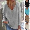 V-Neck Long Sleeve Knitted Top Women Loose Fit Women Autumn Sweater Streetwear
