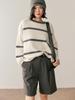 Women's Striped Cashmere Knit Top - Loose Fit, Round Neck, Soft, Versatile Fashion for Autumn/Winter.