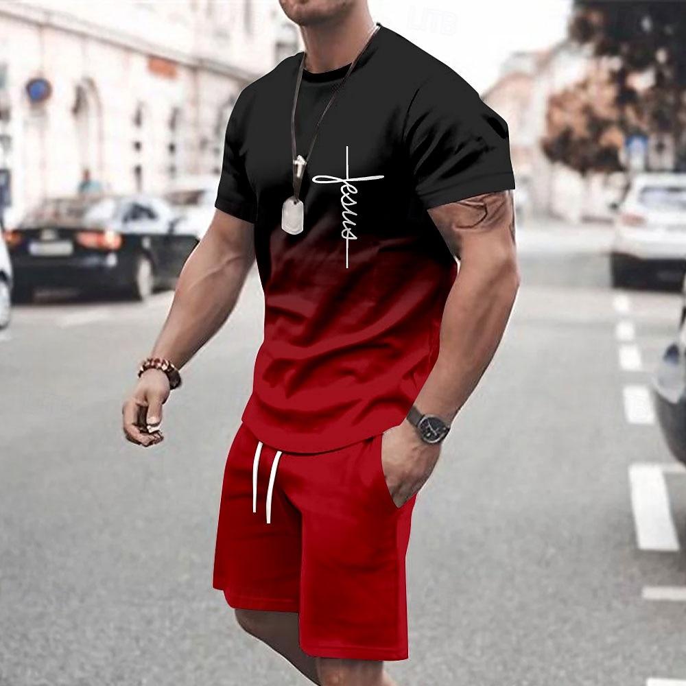 Men's Sets Summer Tops Short Sleeve Short Pants Crew Neck Sport Casual Outdoor Vacation Sport Summer