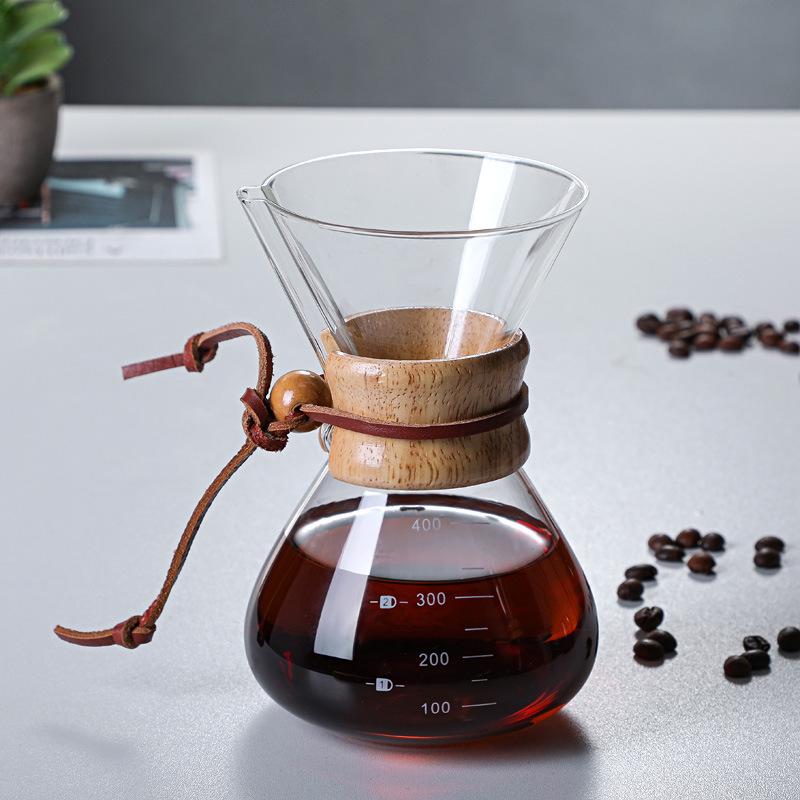 Wooden Handle High Borosilicate Glass Pour-Over Coffee Maker - Outdoor Coffee Sharing Pot and Filter Cup