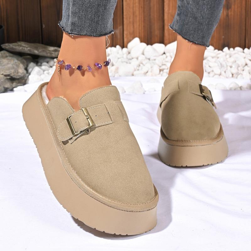 Nye vinterplysj tykksålede fluffy tøfler dame yttertøy beltespenne veskehode varm halvdrag bomullssko