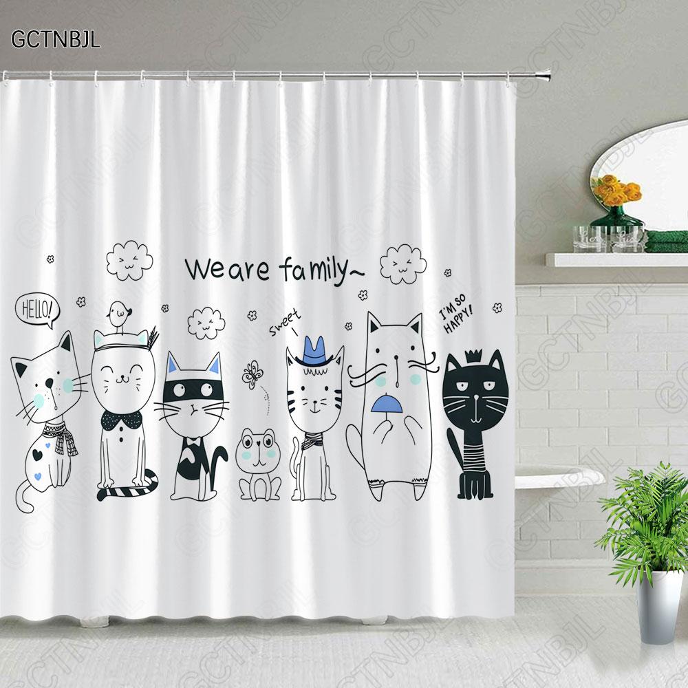Cat Dog Cow Shower Curtain Set Cute Animal Bathroom Curtains Fabric Christmas Home Bathroom Decor Bathroom Accessories Set