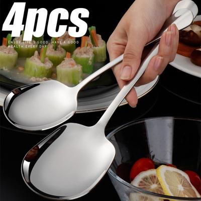 Large Stainless Steel Spoon Long Handle Spoons Kitchen Cutlery Porridge Soup Watermelon Scoops Restaurant Public Spoon Tableware