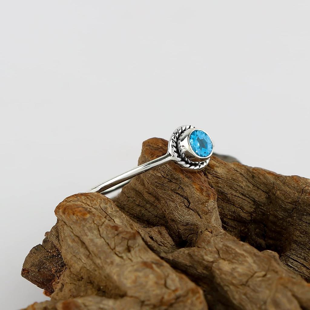 Blue Topaz Gemstone Ring, Handmade Designer Ring, Stacking Ring, Gift For Her, 925 Sterling Silver Ring, Valentine Ring