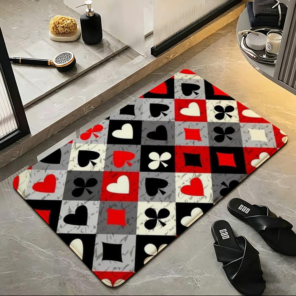 Game P-Poker Suit A-Ace Floor Mat Soft Flannel Entrance Door Mat Non Slip Absorbent Bathroom Bedroom Floor Rug