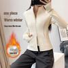 Women's Stand Collar Velvet-Lined Sports Jacket for Running, Cycling, and Yoga - Long Sleeve for Autumn & Winter
