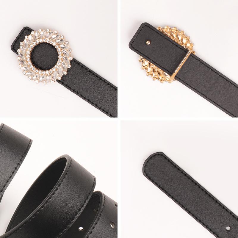 New Fashion Round Buckle Rhinestone Belt for Women Simple and Versatile Women's Belt Decoration High-end Belt
