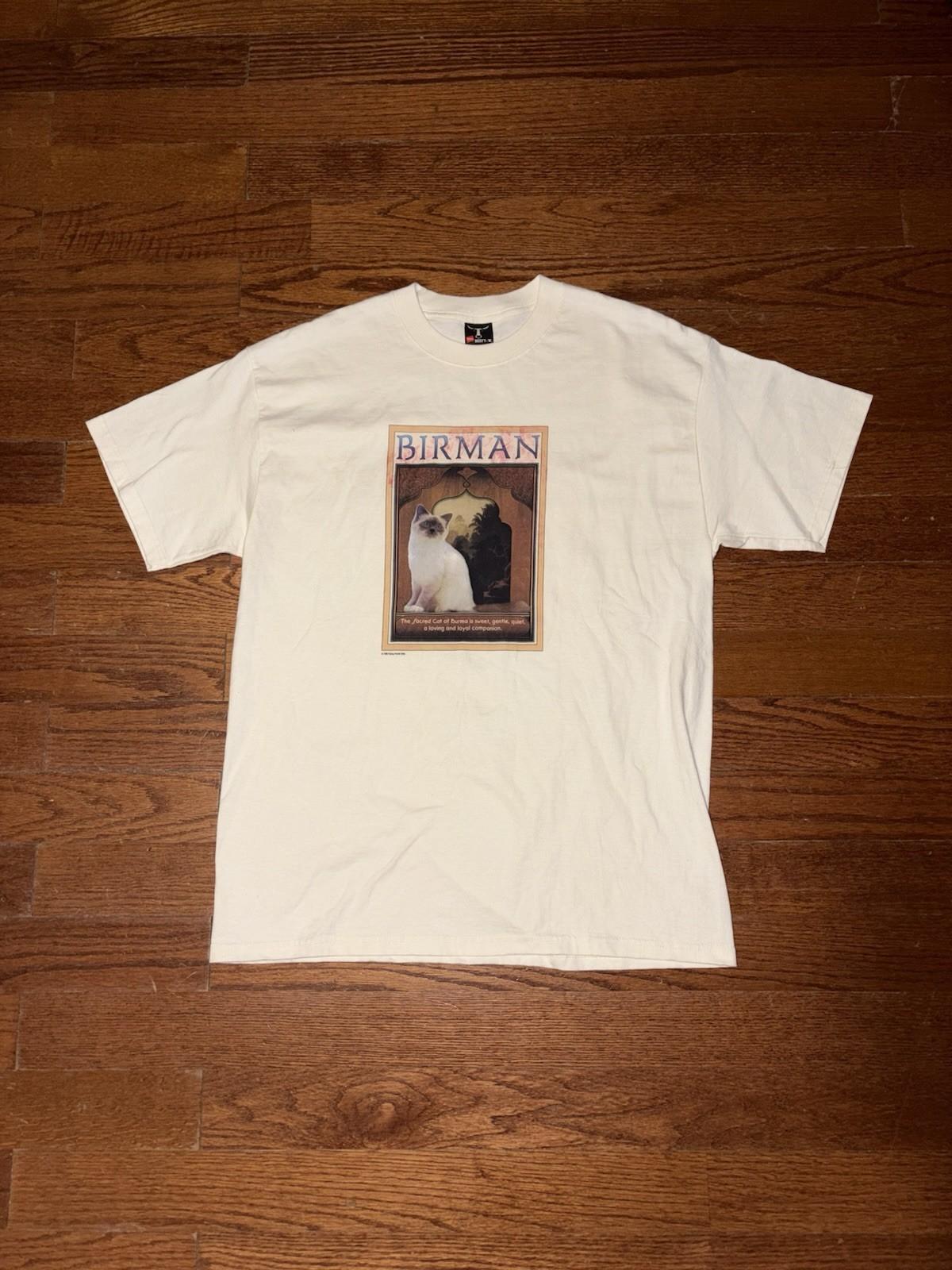Vintage 1996 Birman Cat T Shirt Mens Large White Hanes Nature Animal 90s Art Unisex T-Shirt XL