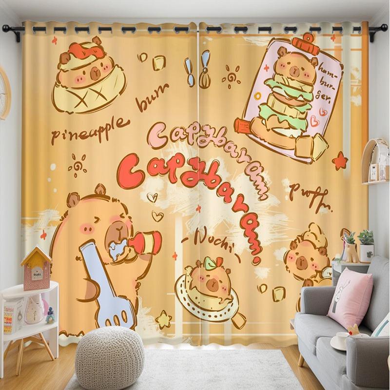 Jul Kapibara Anime Vardagsrum Sovrum Gardiner För Vardagsrum Perforerade Dammtäta Mörkläggningsdraperier Kökslucka Hem