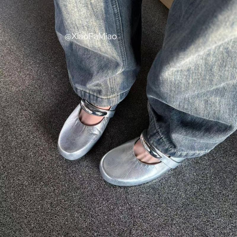 Fashion Mary Jane Shoes Women's 2025 New Round Toe Fashion Single Shoes for Women's Spring Genuine Leather Metal Decorative Flat Shoes