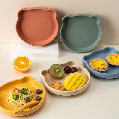 Vassoio per l'alimentazione dei bambini Anti-caduta Delizioso Sicurezza Alimentare Grado Ventosa Dieta Formazione Colore Solido Materiale in Silicone Piatto per la cena Forniture per la casa