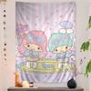Sanrio Gemini Twin Stars Colorful Tapestry Wall Hanging Hippie Flower Wall Carpets Dorm Decor Wall Kawaii Room Decoration