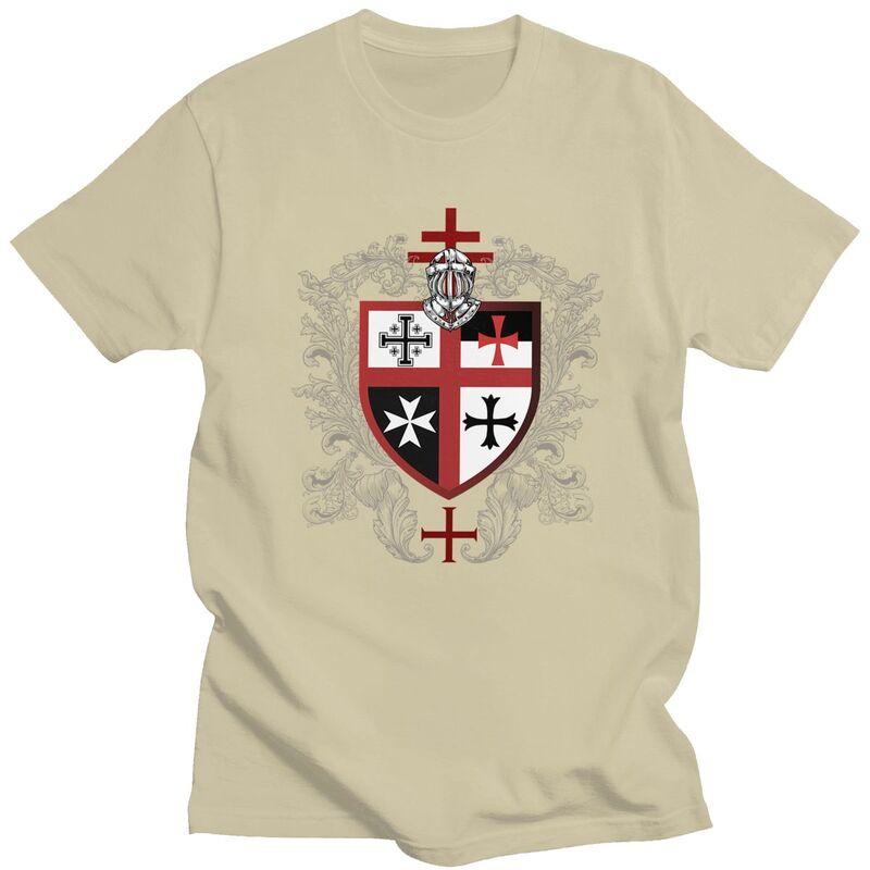 Maßgeschneiderte Tempelritter Kreuz Schild T-Shirts Herren 100% Baumwolle T-Shirts Mittelalterlicher Krieger Schwert T-Shirt Kurzarm Freizeit T-Shirt