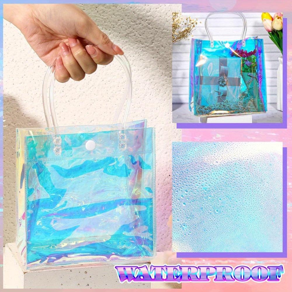 5pcs Small Gift Bag Reusable Iridescent Clear Bags Goodie Holder with Handles for Shopping Christmas Party Favor Shopping Bags Handbags Gift Bags