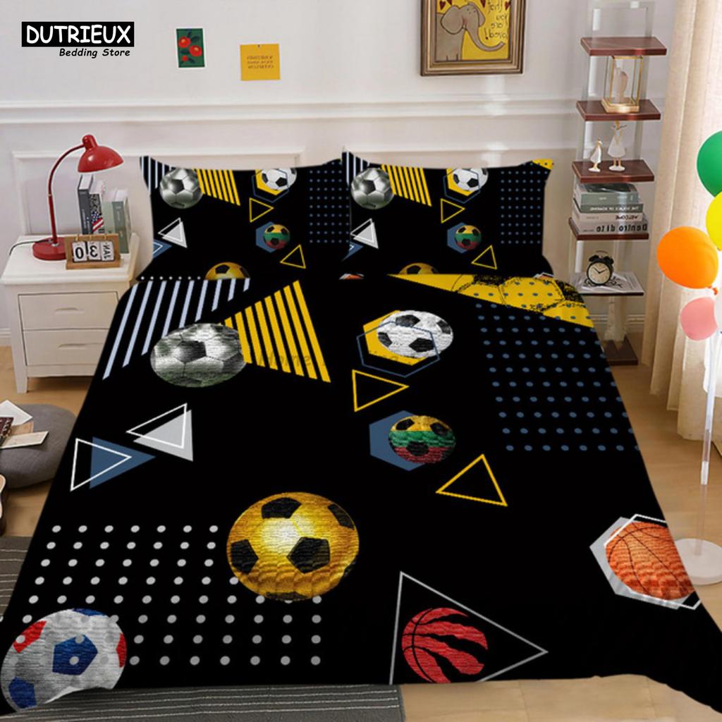 White Black Football Bedding Set Ball Sports Bed Linen Double Queen King Twin Full Size Boys Teens Soccer Duvet Cover Set Gifts
