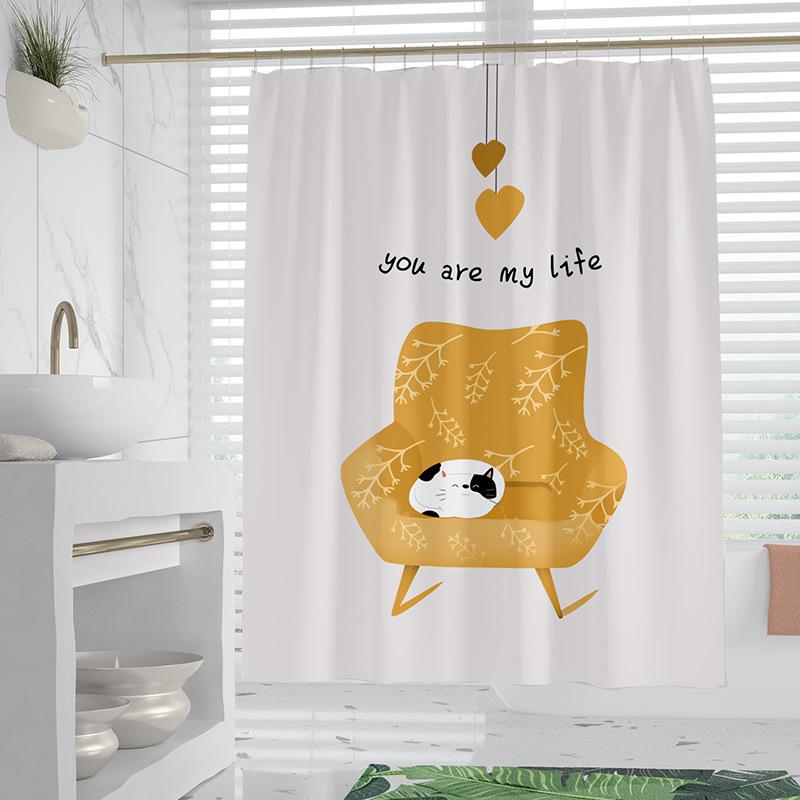 

Nordic Cat Flowers washable Dirt-Resistant Shower Curtain Shower Head waterproof Polyester Bath Curtain For Home Decor 70x140CM