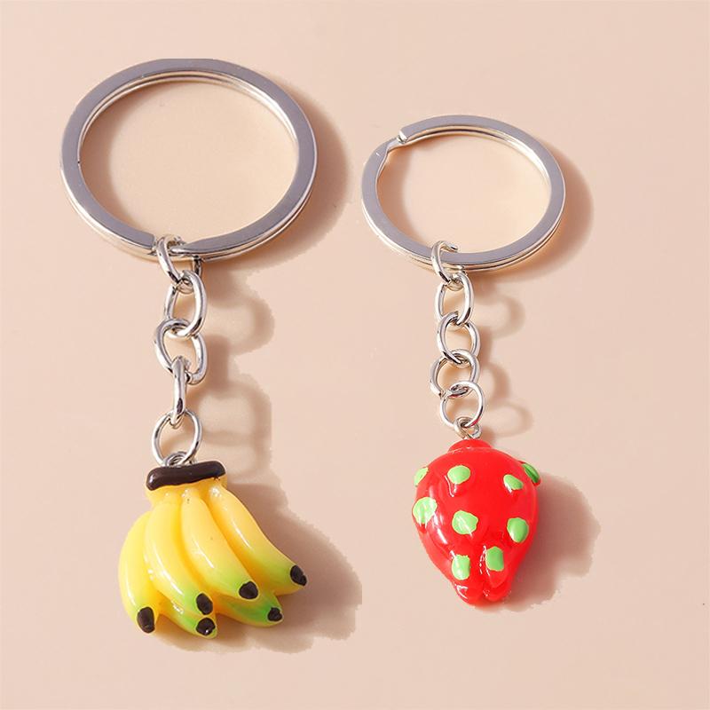 Cute Cartoon 3D Food Keychains Banana Strawberry Keyring for Car Keyholder Handbag Pendant Charms DIY Kid's Gift Accessories