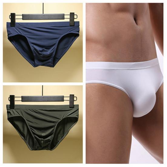 U Convex Solid Color Breathable Man Briefs Ice Silk Low-Waist Male Underwear for Inside Wear