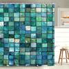 Rideau de douche à motif mosaïque de verre vert et bleu Esthétique géométrique Décor de salle de bain moderne pour la maison avec crochets