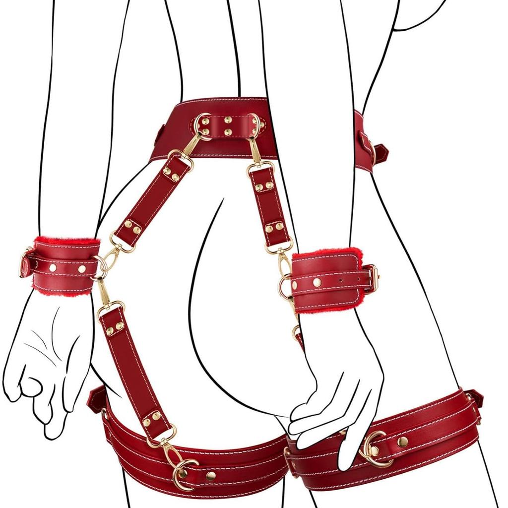 Sex Handcuff Thigh Cuff Waist Harness  Sextoy SM Slave Fetish Kits Hand Restraint Cuff Eyeblinder Adjust Hands Shackles Set