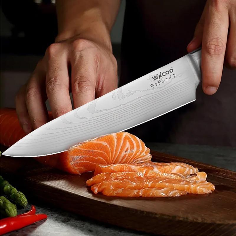 Damastmuster Küchenmesser Japanisches Santoku Messer Set 5Cr15MOV Edelstahl Koch Hackmesser Allzweck Schneidwerkzeug