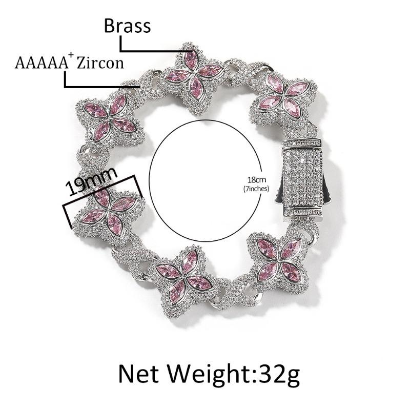 Hip-hop Rap Chain, Unlimited Four-leaf Clover Bracelet, Fashionable Cool Ruffian Handsome Premium 5A Zircon Color Necklace.