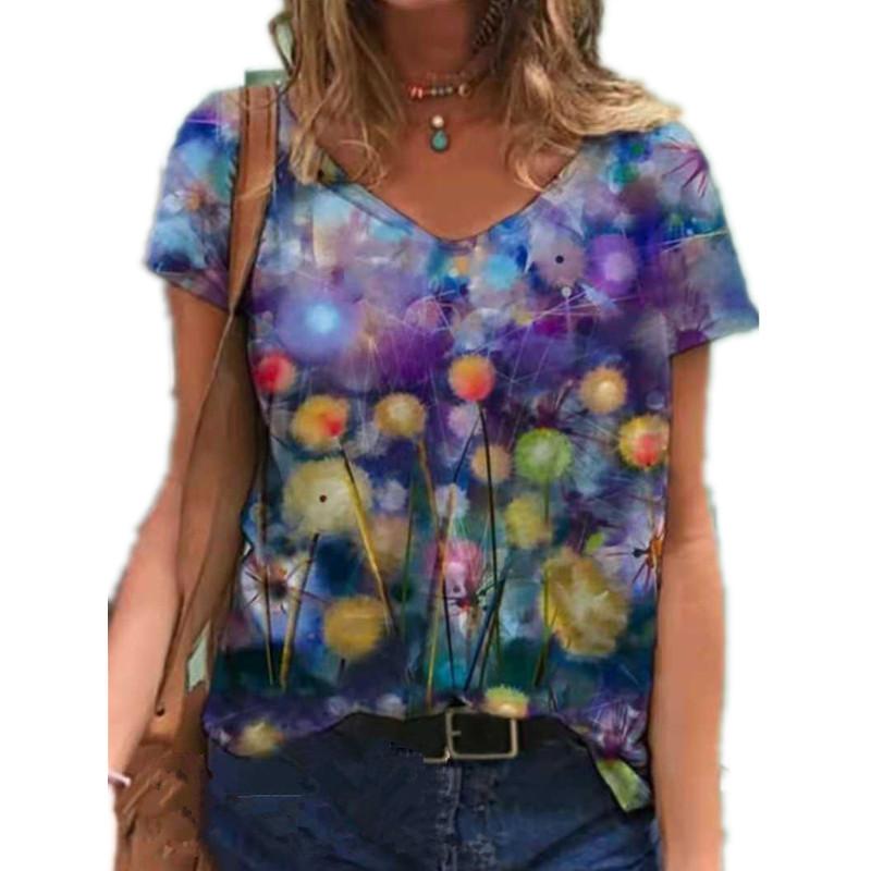 

Summer Women s Creative 3D Plant Printed Short Sleeve Top T-shirt XS