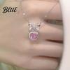 Women Heart Necklace Sparkling Rhinestones Bow Design Romantic Gift Pendant