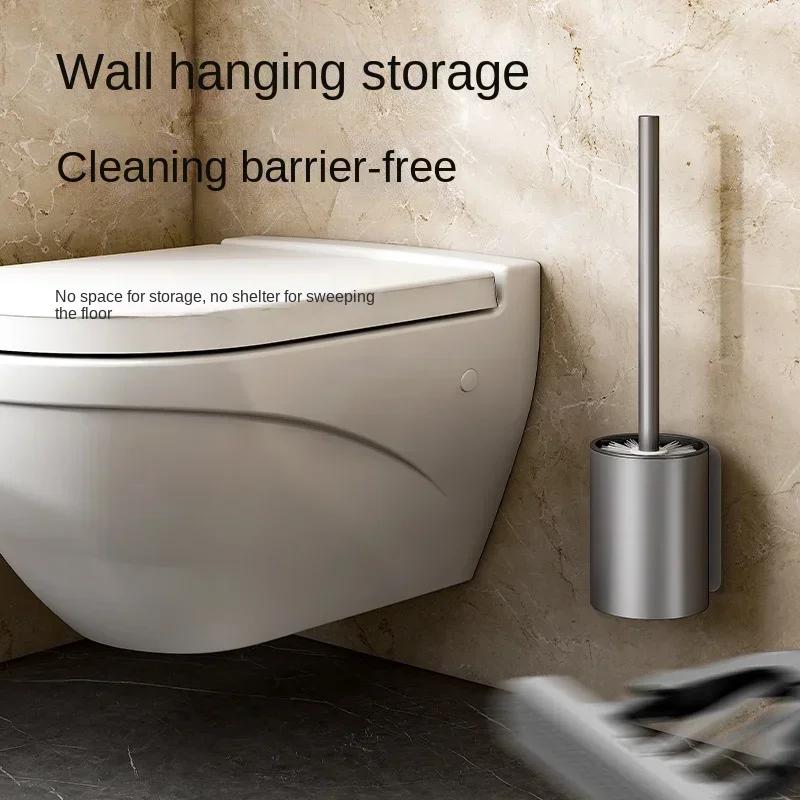 Bathroom Toilet Brush Holder Cleaning Tools Space Aluminum Wall Mounted No Drill Vertical Toilet Brush Bathroom Accessories