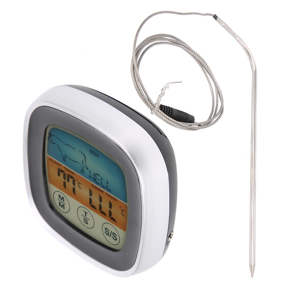 Meat Thermometer Digital Display Touch Screen Kitchen Timer Fork for Barbecue BBQ Cooking