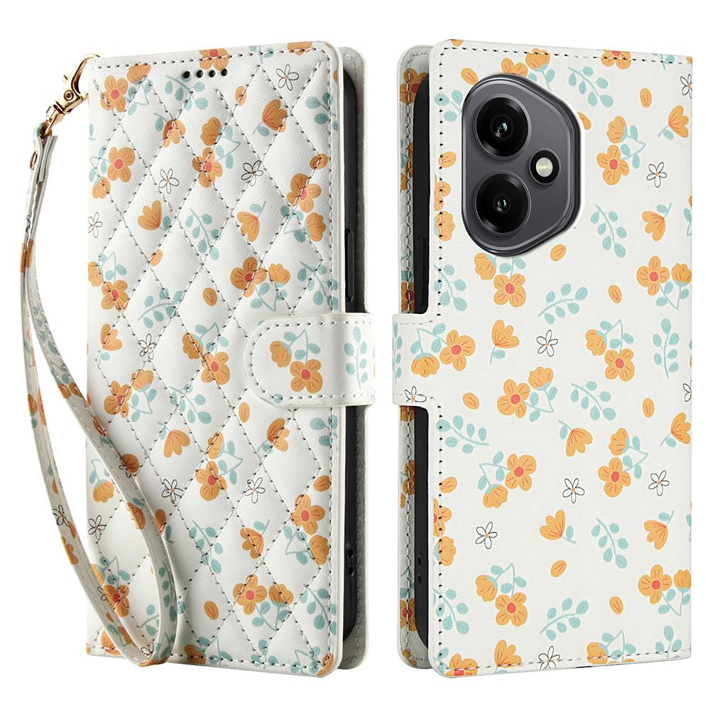 Für Honor 400 5G (Global) Brieftasche Hülle Rhombisches Blumendesign Leder Klapphandyhülle mit Riemen