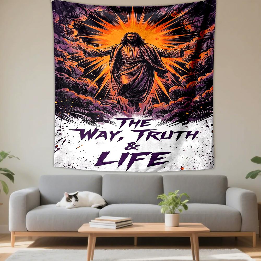 "The Way, Truth & Life Jesus Artwork Patterned Tapestry for Bedroom and Living Room Home Decor"