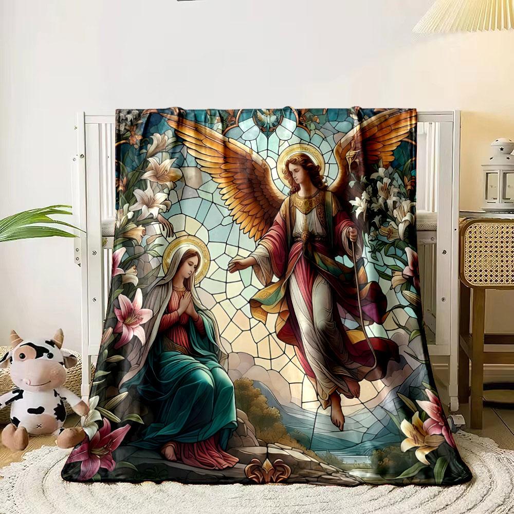 Annunciation Scene Tapestry Blanket Printed Blanket for Living Room Bed Couch lunch break Soft Cozy Blanket for Friend's festival Gift