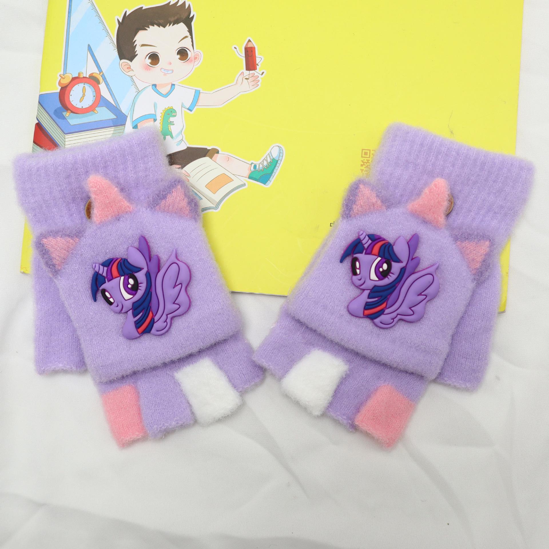

Зимние перчатки для девочек My Little Pony с откидным верхом и полупальцами, мультяшные - Толстые, теплые и морозостойкие For Ages 3-10 фиолетовый