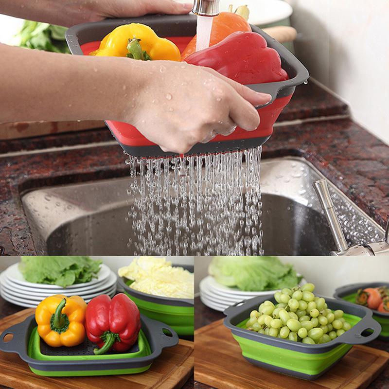 Silicone Folding Drainer Basket Portable Kitchen Strainer Fruit Vegetable Washing Folding Drainer Kitchenware Drain Device