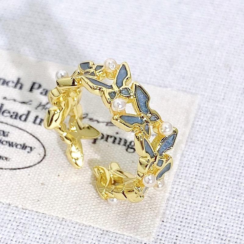 Exquisite Fairy Sweet Enamel Oil Butterfly Series Open Ring Stacked With Female French Light Luxury High-End Ring