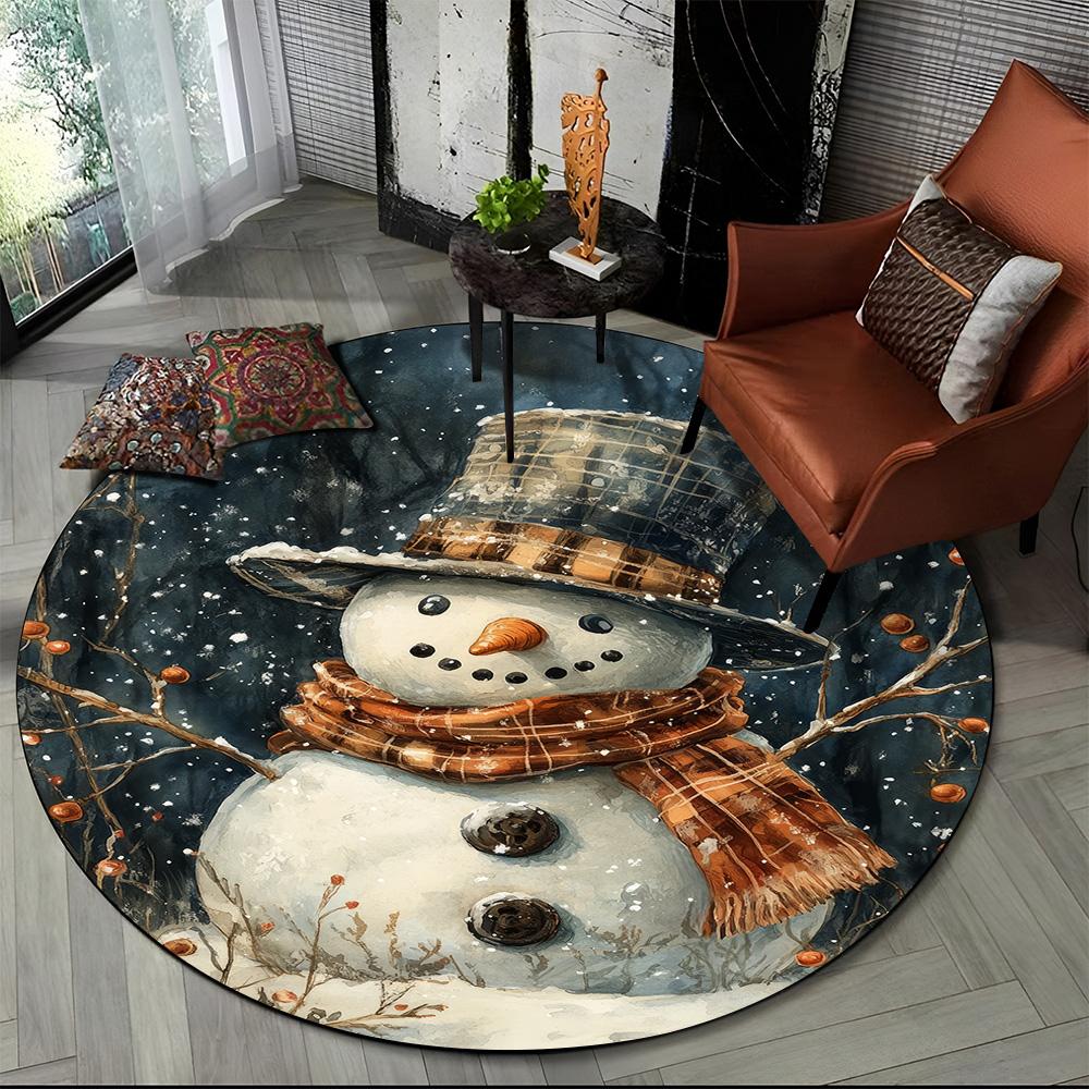 Cartoon Weihnachtsmann Frohe Weihnachten Schneemann Neujahr Runder Teppich für Schlafzimmer Wohnzimmer Sofadekoration, Dekor Bodenteppich